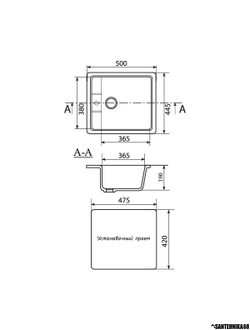 Мойка из искусственного мрамора MIXLINE ML-GM28 прямоугольная отверстие справа 445*500*190мм