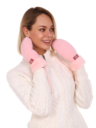 Варежки женские на веревке розовые
