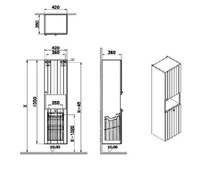 Пенал высокий, Vitra Root Groove, 40 см, с корзиной для белья, матовый белый, правосторонний, 69100