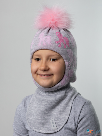 Шапка-шлем 23101-03 с утеплит., хб подклад, серый,розовый 52-54