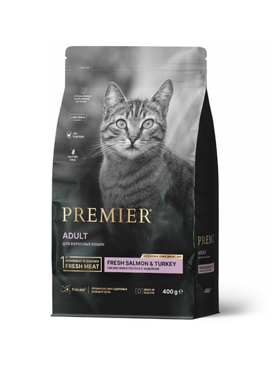 PREMIER (Премьер) сухой корм для кошек, Лосось, индейка 400 г