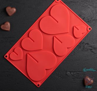 Форма для шоколада Доляна «Сердце 3D», 17×29 см, 6 ячеек (8,5×6,2 см), цвет МИКС