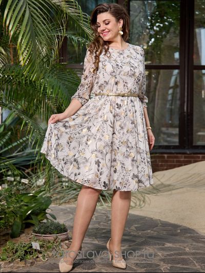 Модель :2396-2. Женское  шифоновое платье с цветочным принтом в белом цвете