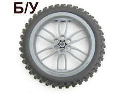 ! Б/У - Wheel 75mm D. x 17mm Motorcycle with Black Tire 100.6mm D. Motorcycle 88517 / 11957, Dark Bluish Gray (88517c02) - Б/У
