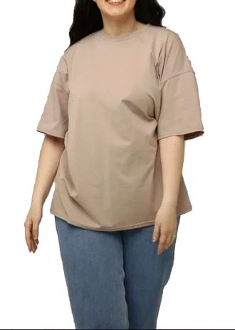 Женская свободная футболка БОЛЬШОГО размера Арт. 17662-1769 (цвет бежевый) Размеры 54-80