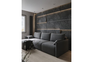 По имеющейся визуализации клиента требовалось изготовить панели с подсветкой. В качестве материала был выбран МДФ, в качестве покрытие - микроцемент.