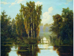 Картина обогреватель, репродукция Арсения Мещерского Пейзаж с озером