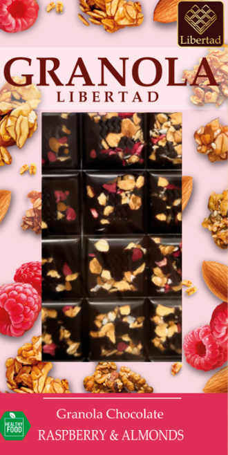Шоколад Libertad Granola Горький шоколад 70% с гранолой, малиной и миндалем, (блок 10шт по 80г)