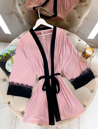 Домашняя одежда Виктория Сикрет 4в1 трикотаж в рубчик цвет розовый