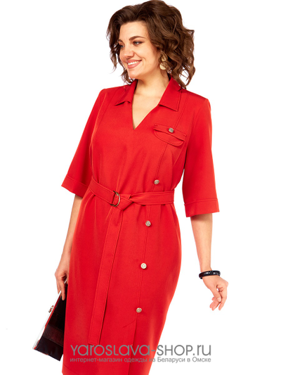 Женское деловое платье в красном цвете