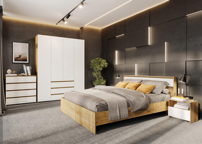 Некст Шкаф 4-створчатый Дуб Золотой / Белая шагрень