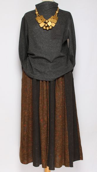 ЮБКА "МНОГО КЛИНЬЕВ" шоколад, оранжевая до р.52