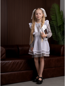 Платье серое с кружевным воротником