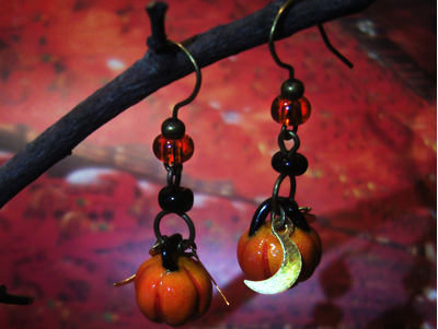 "Время Самайна", комплект украшений (серьги и колье) с тыквами к Хэллоуину