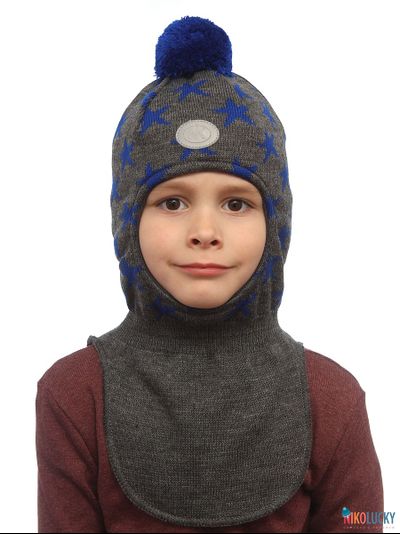 Шапка-шлем "Звездопад" 20202-08, цвет серый, ярко-синий р. 48-50
