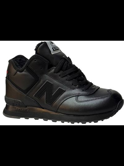 New Balance 574 leather Black  С Мехом