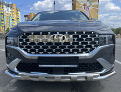 Защита переднего бампера с перемычками d60/42 для Hyundai Santa fe 2021-2024