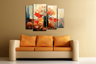 Модульная картина "Цветы и вино"