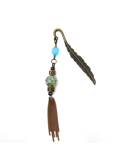 Закладка "Голубые дали" с голубым кварцем и бусиной Тенша