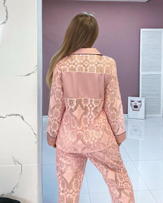Домашняя одежда Виктория Сикрет 4в1 с кружевом цвет пудровый