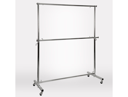 ST008 Стойка-вешало двухъярусное регулируемое для одежды напольное на колесах, L= 1200 мм ⇄ 1800 мм, цвет: хром