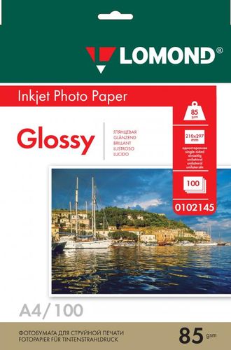 Односторонняя Глянцевая фотобумага Lomond для струйной печати, A4, 85 г/м2, 100 листов