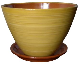 Желтый с коричневым керамический горшок для домашних растений диаметр 18 см без рисунка