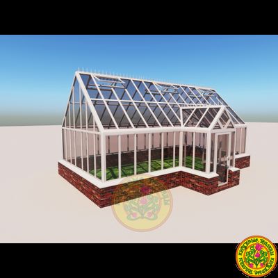 Базовая комплектация теплицы в английском стиле с холлом из стекала и алюминия ЕЛИЗАВЕТА XL размером 8000 х 4000 мм