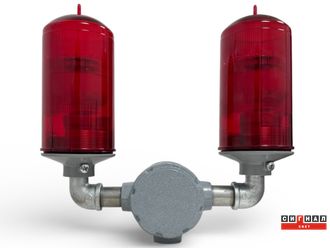 Сдвоенный 2хЗОМ 2>20кд, тип «А», 220V AC, IP65. Красный поликарбонат. В комплекте светосигнальные св