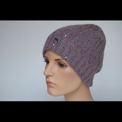 Сиреневая вязаная шапка с пайетками Vizio Италия 8064 C