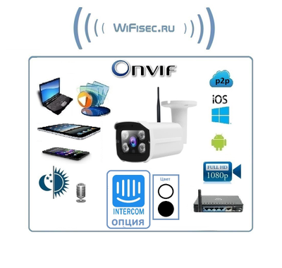 Уличная WiFi/LAN телекамера с встроенным видеорегистратором, микрофоном, с возможностью подключения внешнего интерком модуля Full HD 5MP (-30) (CamHi)