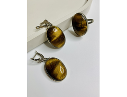 Серьги и кольцо с тигровым глазом