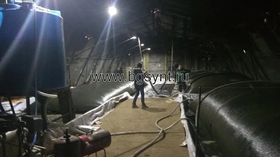 Обезвоживание осадка в геотубах МИАТУБА в зимнее время в ангаре