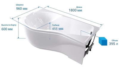 Акриловая ванна Triton Мишель Правая,180х96x64 см