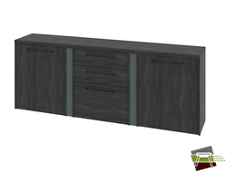 Тумба трехсекционная с 2 ЛДСП дверьми и 3 ящиками 2220х424х838 G-691.01_Дуб Шерман антрацит/Зеленый камень