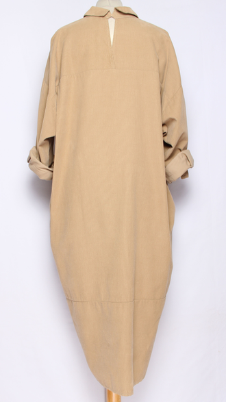 Платье-рубашка Бохо вельветовое "Тюльпан разрез" бежевое до р.52