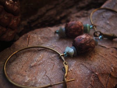 Бохо-серьги на кольцах "Моховый бор"