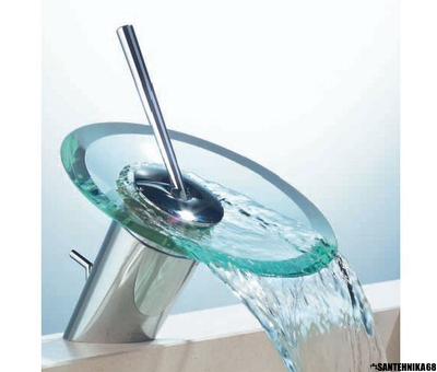 Смеситель для раковины водопад LEDEME L1055-2 излив стекло