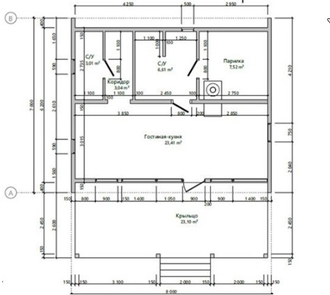 Одноэтажный каркасный дом с одной спальней 33м² (SK29)