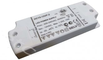 БЛОК ПИТАНИЯ DC15-12VF-2 для LED 220V/12V, 15Вт, 121x45x16мм