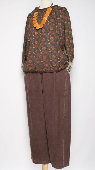 Брюки Бохо вельветовые "Трубы винтажные карман сзади" шоколад р.50-54