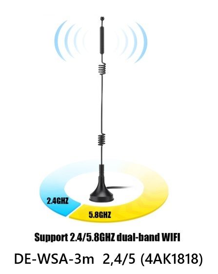 Уличная антенна WiFi (2,4/5 ГГц) с кабелем 3 метра и с магнитным основанием. (Разъём SMA Male) для с