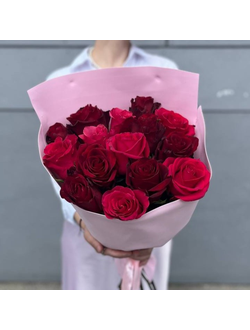 Букет из 15 ярких крупных роз Эквадор