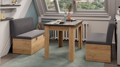 Скамья прямая Мальта Дуб крафт золотой/Микровелюр Linea Grande 66/Connect 66 (серо-коричневый)