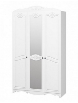 Шкаф распашной 3-х дверный "Лотос" белый глянец с зеркало (Браво мебель)