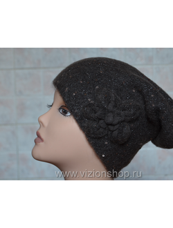 Женская шапка с тиснением и пайетками Vizio Италия 5851 зима 2018 коричневая