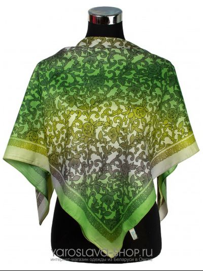 Модель: 30208-7. Платок вискоза/хлопок зеленый узор.