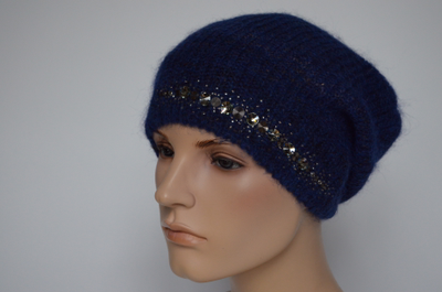 Шапка бини женская синяя Vizio Италия 6186 CL с украшениями  фото