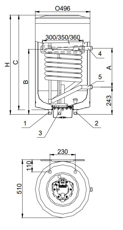 Бойлер косвенный Hajdu Aquastic AQ IND 75FC настенный. Размеры