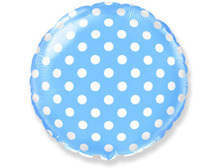 Воздушный шар фольгированный "Круг. Горох. Голубой" 45 см.
